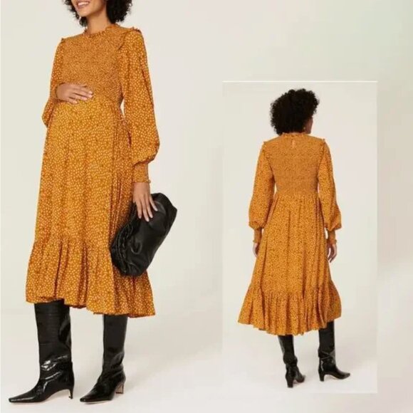 HATCH 0 Yellow Lana Maternity Dress Midi Longsleeve Comfy Women's XS Fall - Picture 5 of 16